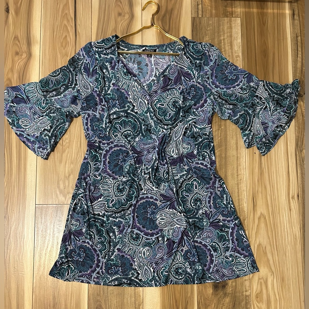 Roz & Ali Paisley 3/4 Bell Sleeves Mini Dress Size 2XL